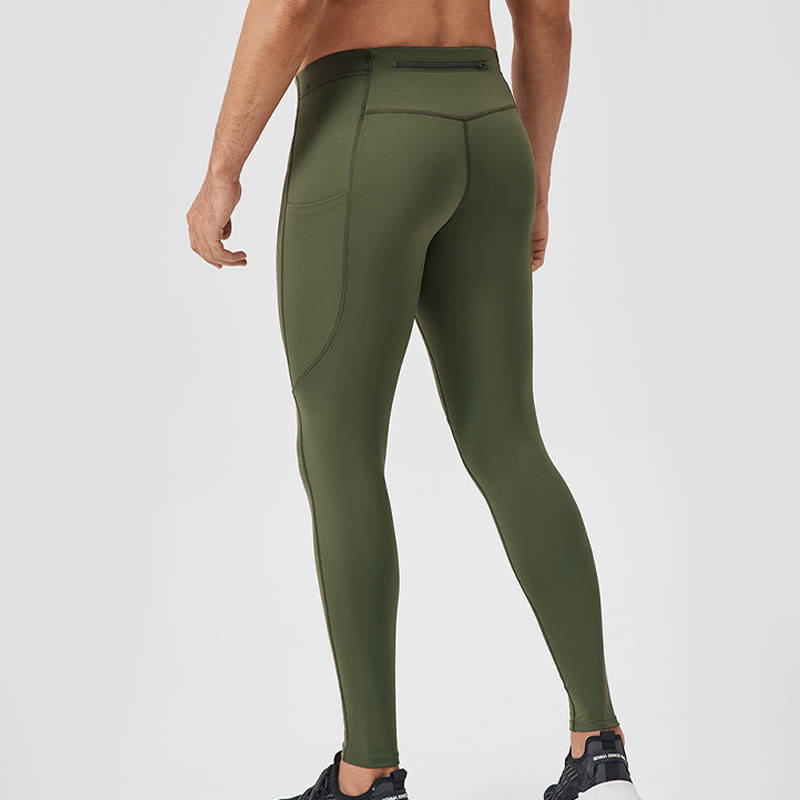Buddha Stones Solid Color High Waist Elastic Breathable Sports Men's Leggings Pants With Back Zipper Pocket - image 27