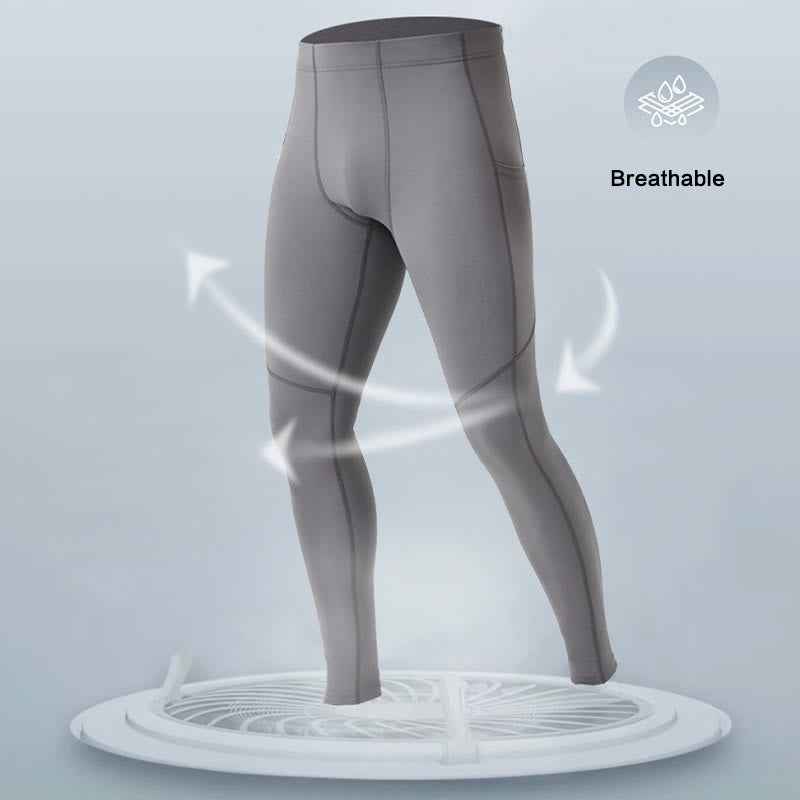 Buddha Stones Solid Color High Waist Elastic Breathable Sports Men's Leggings Pants With Back Zipper Pocket - image 6