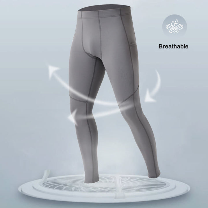 Buddha Stones Solid Color High Waist Elastic Breathable Sports Men's Leggings Pants With Back Zipper Pocket - image 6