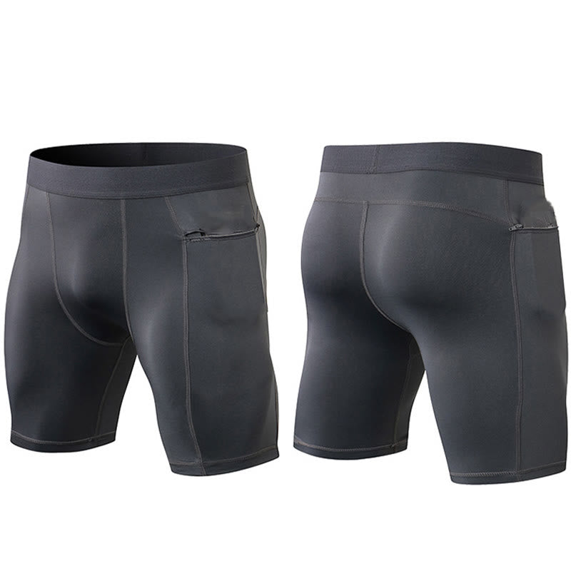 Buddha Stones Men's Tight Stretch High Elasticity Quick Dry Sports Shorts With Zipper Pockets - image 2