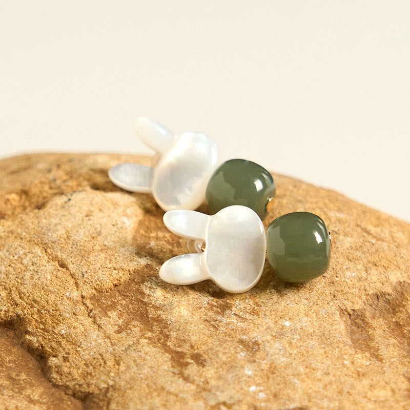 Buddha Stones Tridacna Stone Cute Rabbit Hetian Jade Luck Earrings - image 6