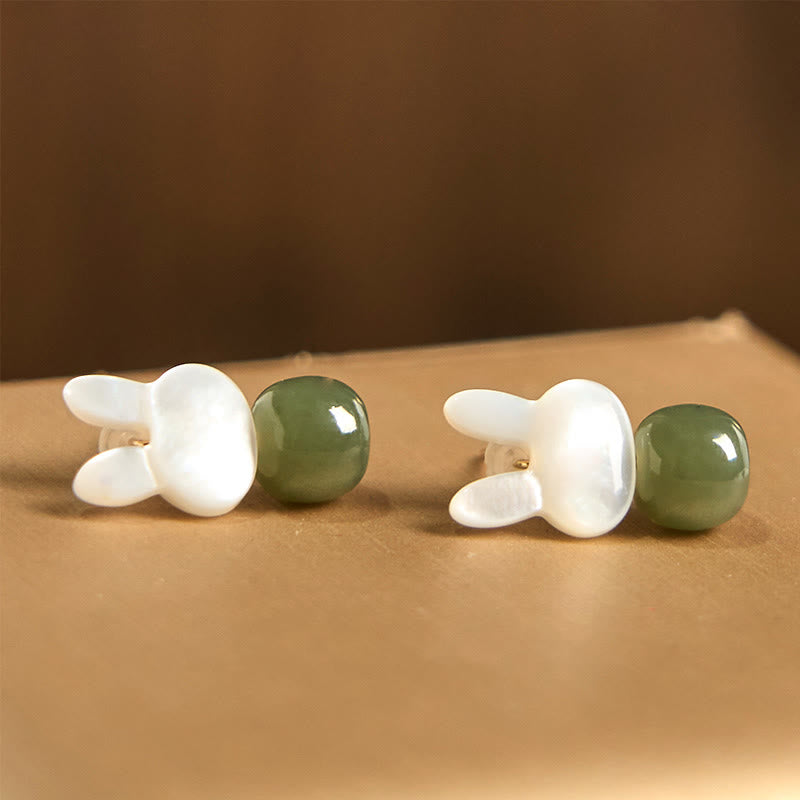 Buddha Stones Tridacna Stone Cute Rabbit Hetian Jade Luck Earrings - image 7
