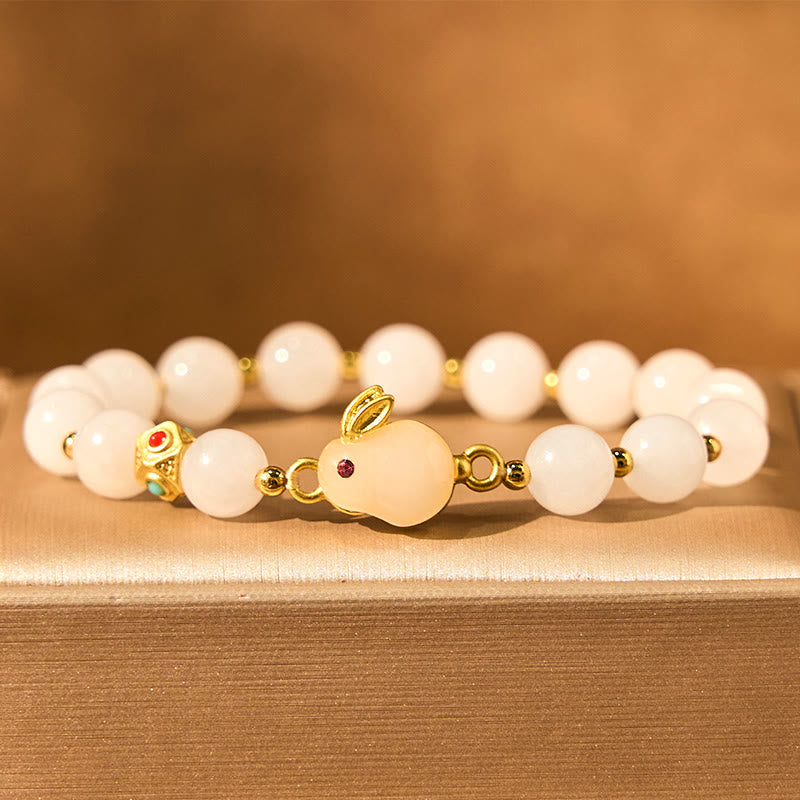 Buddha Stones Golden Silk Jade Cute Rabbit Luck Bracelet - image 2
