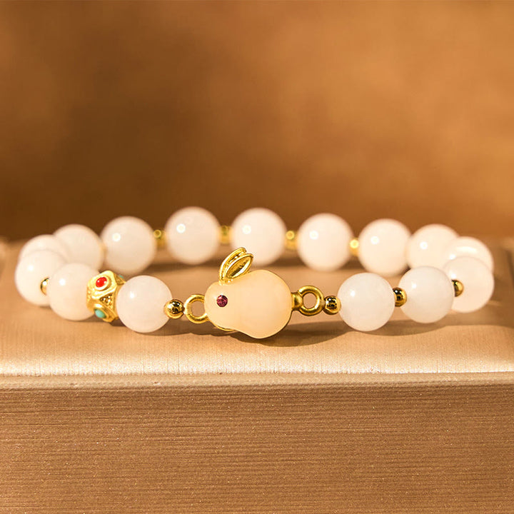Buddha Stones Golden Silk Jade Cute Rabbit Luck Bracelet - image 2