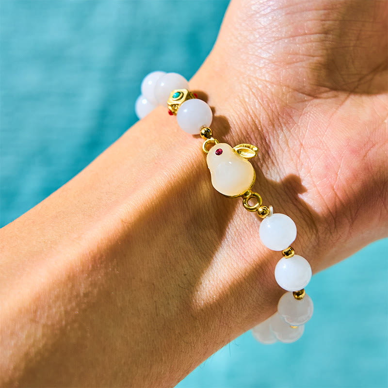 Buddha Stones Golden Silk Jade Cute Rabbit Luck Bracelet - image 3