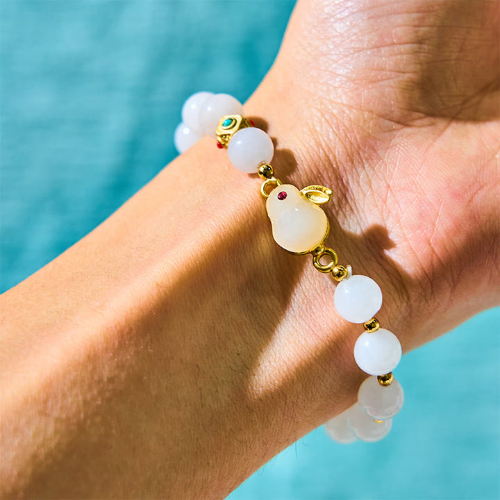 Buddha Stones Golden Silk Jade Cute Rabbit Luck Bracelet - image 3