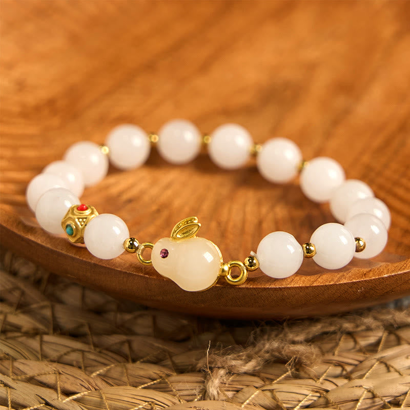 Buddha Stones Golden Silk Jade Cute Rabbit Luck Bracelet - image 1