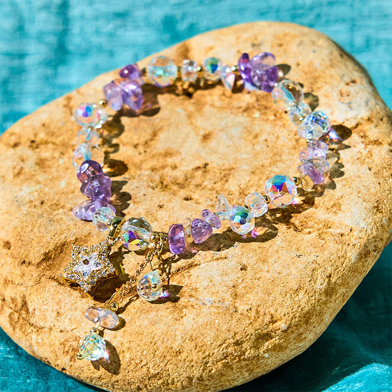 Buddha Stones Natural Amethyst Crystal Star Charm Positive Transformation Bracelet - Amethyst(Wrist Circumference: 15-17cm) - image 0