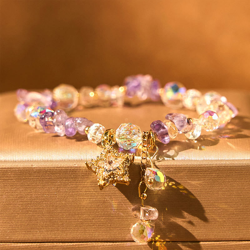 Buddha Stones Natural Amethyst Crystal Star Charm Positive Transformation Bracelet - Amethyst(Wrist Circumference: 15-17cm) - image 0