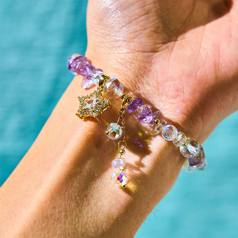 Buddha Stones Natural Amethyst Crystal Star Charm Positive Transformation Bracelet - image 1