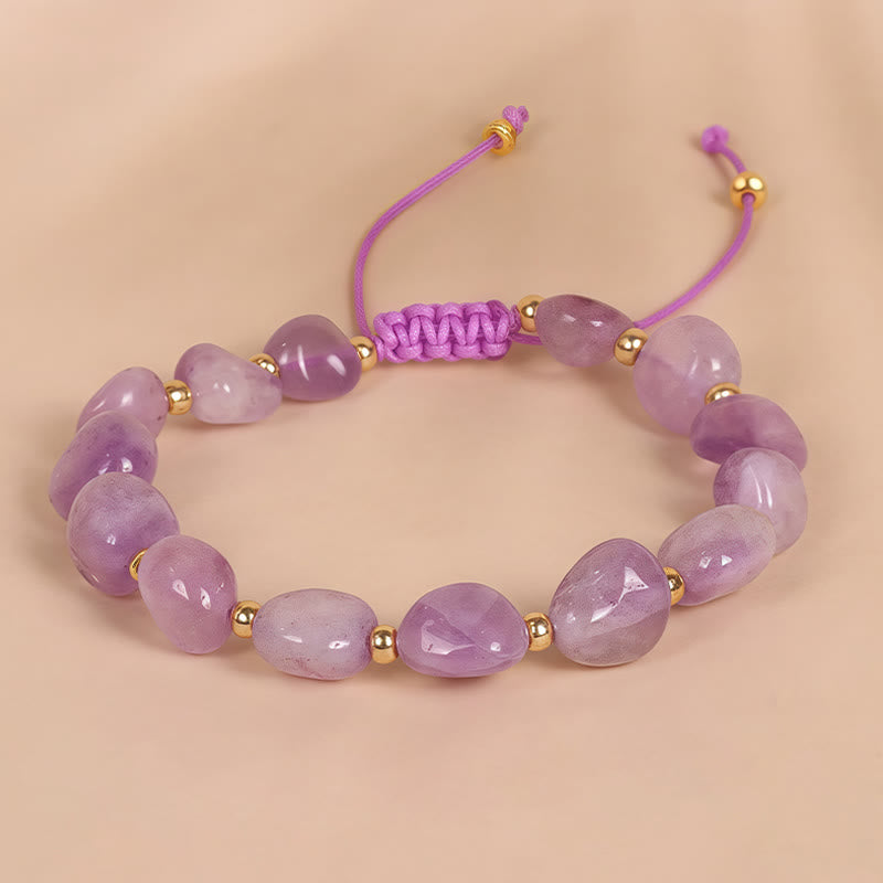 Buddha Stones Irregular Shape Amethyst Braid String Balance Bracelet - image 1