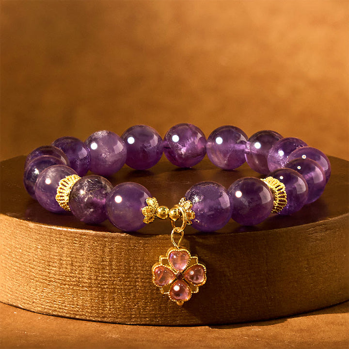 Buddha Stones Natural Amethyst Four Leaf Clover Charm Communication Bracelet - image 5