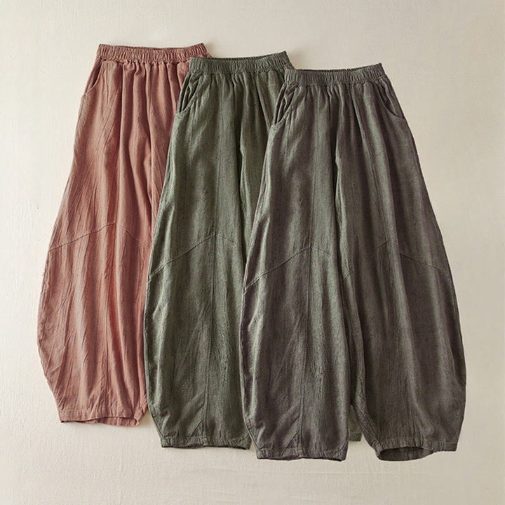 Buddha Stones Casual Loose Straight Leg 7-8 Length Cropped Pants Women's Cotton Harem Pants With Pockets - image 16