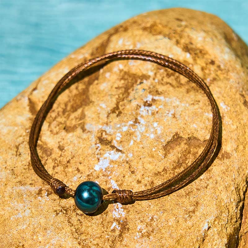 Buddha Stones Natural Tahitian Black Pearl Bead Wax Rope Healing Bracelet - image 2