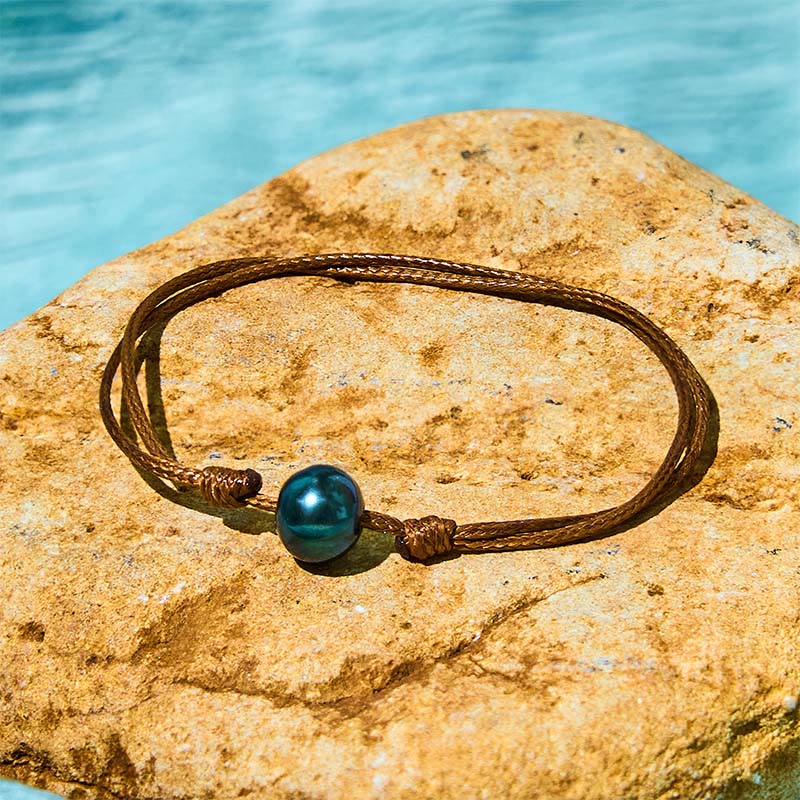 Buddha Stones Natural Tahitian Black Pearl Bead Wax Rope Healing Bracelet - image 1