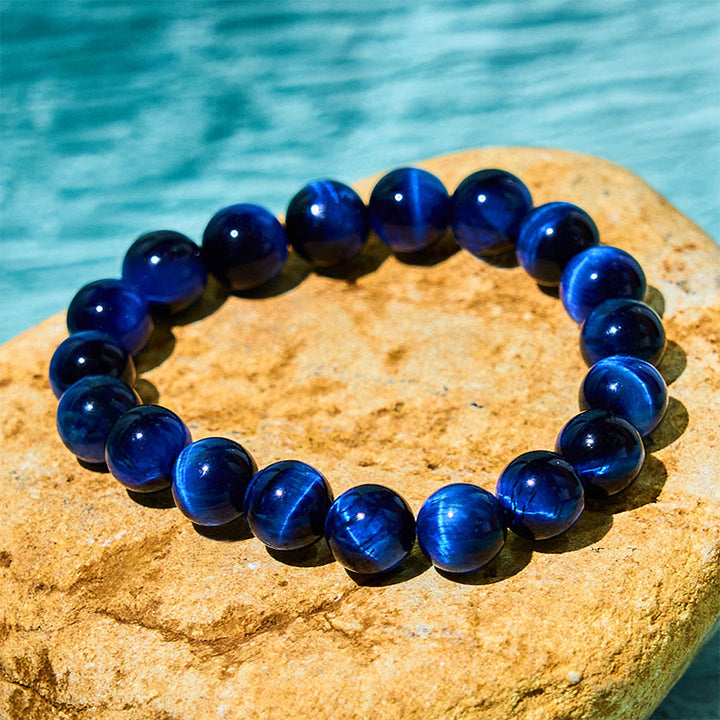 Buddha Stones Blue Tiger Eye Protection Bracelet - 0.23 in (6 mm) - image 0