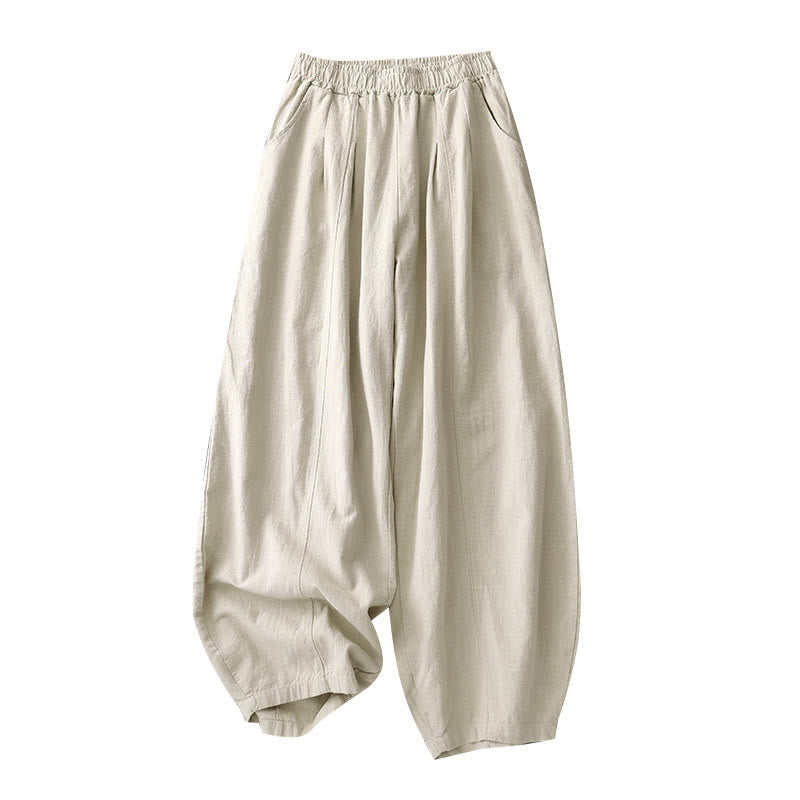 Buddha Stones Casual Plain 7-8 Length Women's Cotton Linen Harem Pants With Pockets - image 2
