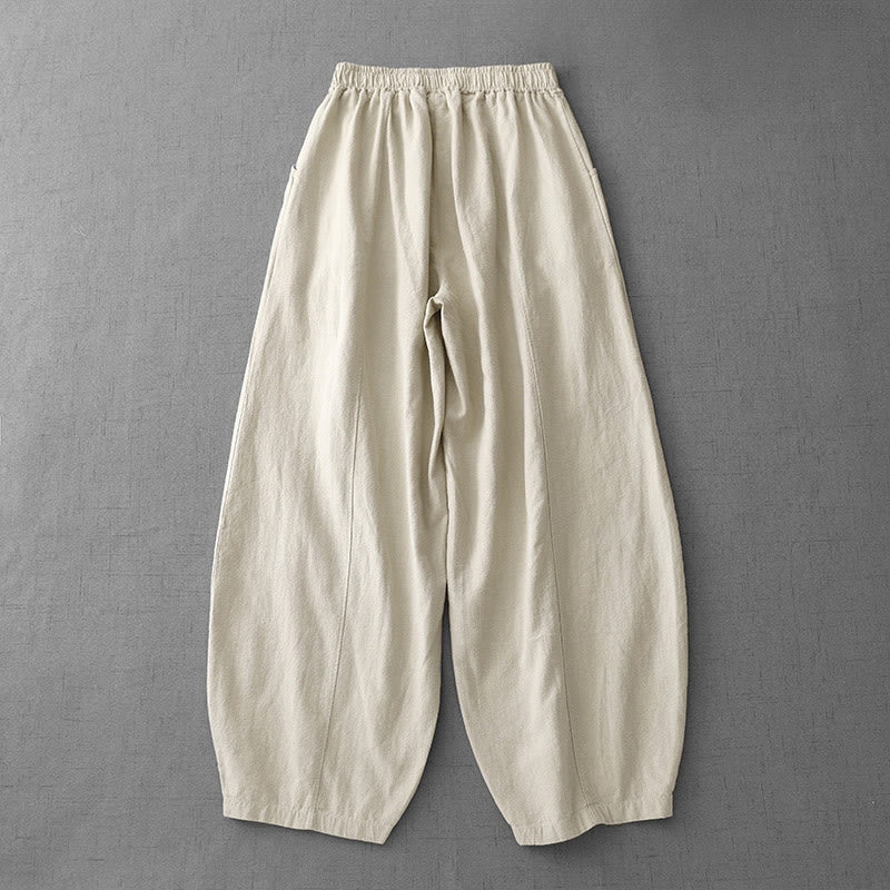 Buddha Stones Casual Plain 7-8 Length Women's Cotton Linen Harem Pants With Pockets - image 1