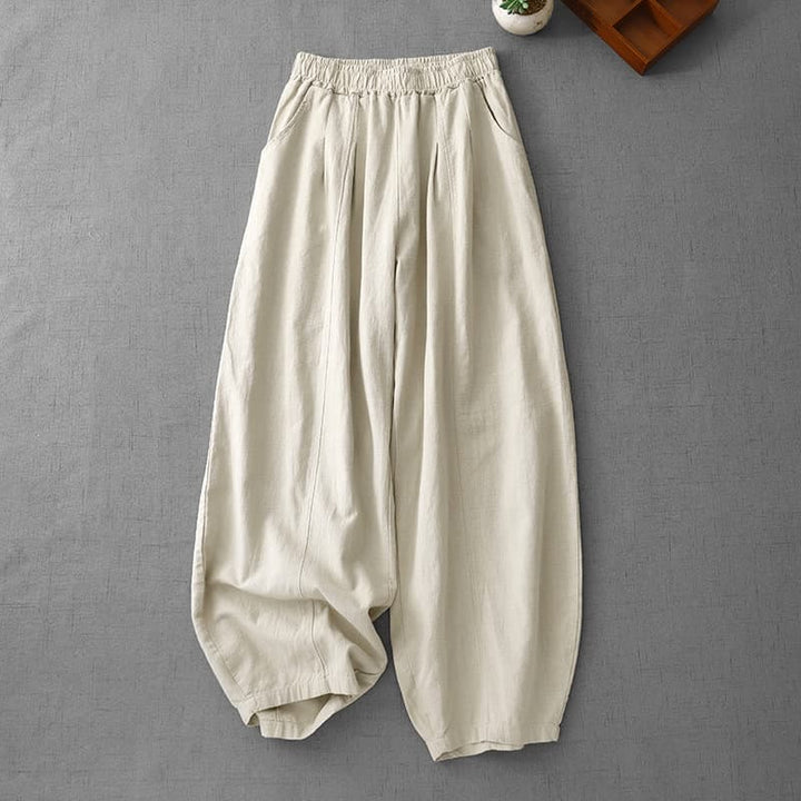 Buddha Stones Casual Plain 7-8 Length Women's Cotton Linen Harem Pants With Pockets - Linen - US8-10，UK/AU12-14，EU40-42 (2XL) - image 0