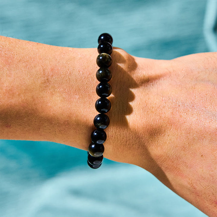 Buddha Stones Gold Sheen Obsidian Silver Sheen Obsidian Lovely Paw Lucky Cat Protection Bracelet - image 2