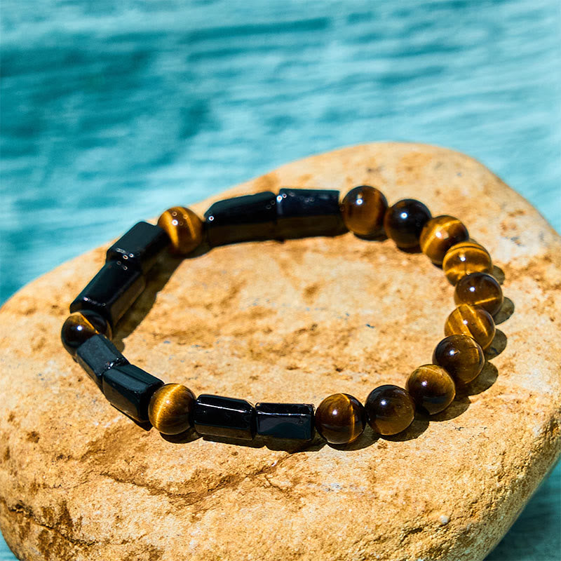 Buddha Stones Natural Black Tourmaline Tiger Eye Positive Bracelet - Black Tourmaline&Tiger Eye - image 0