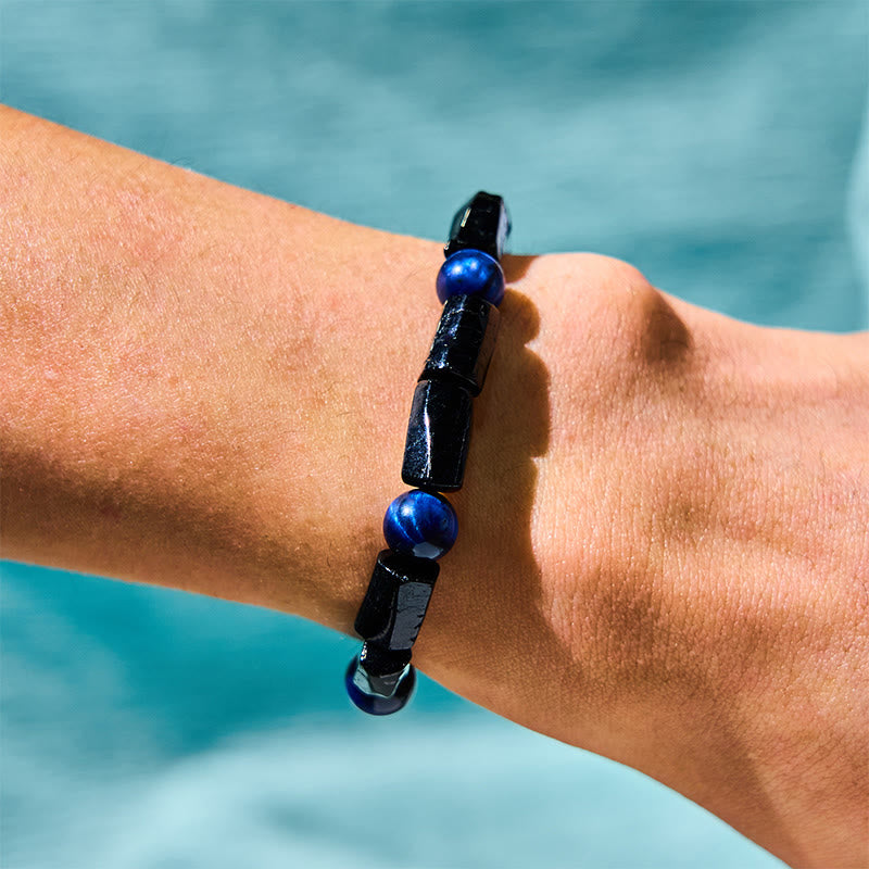 Buddha Stones Blue Tiger Eye Black Tourmaline Strength Bracelet - image 2