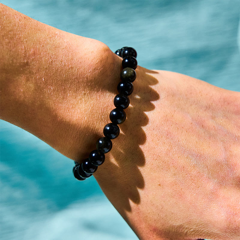 Buddha Stones Gold Sheen Obsidian Black Tourmaline Wealth Bracelet - image 2