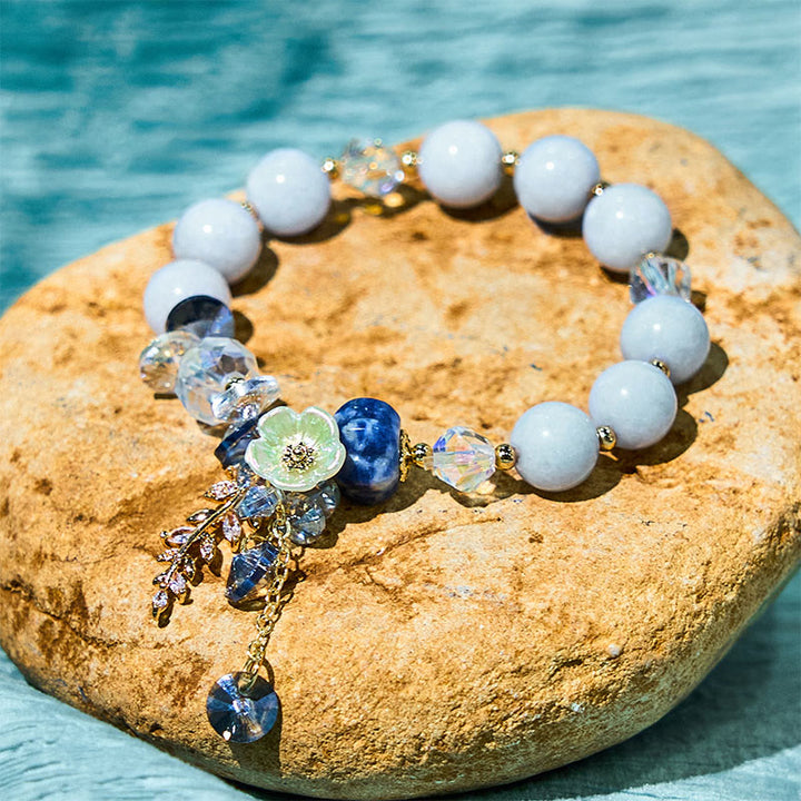 Buddha Stones Blue Crystal Amethyst Sun Stone Green Aventurine Healing Bracelet - Blue Crystal - image 10