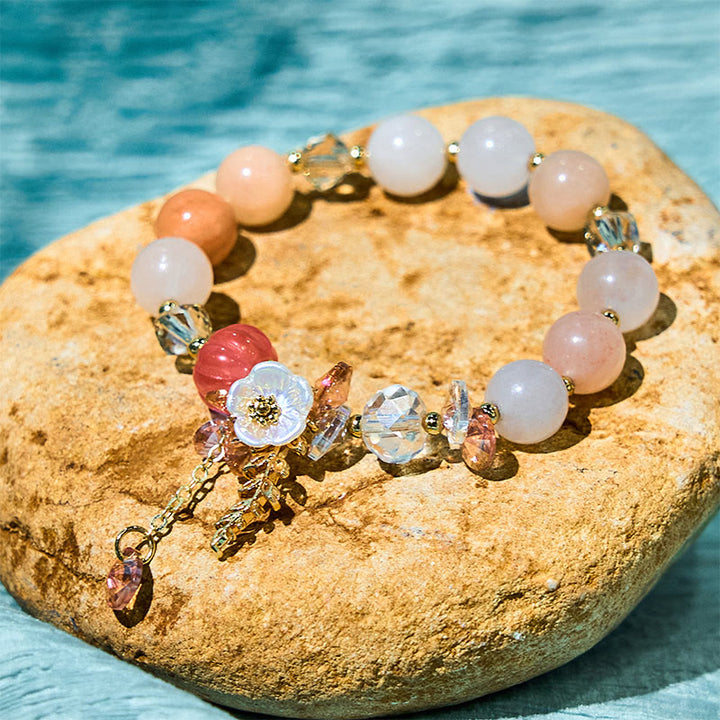 Buddha Stones Blue Crystal Amethyst Sun Stone Green Aventurine Healing Bracelet - Sun Stone - image 0