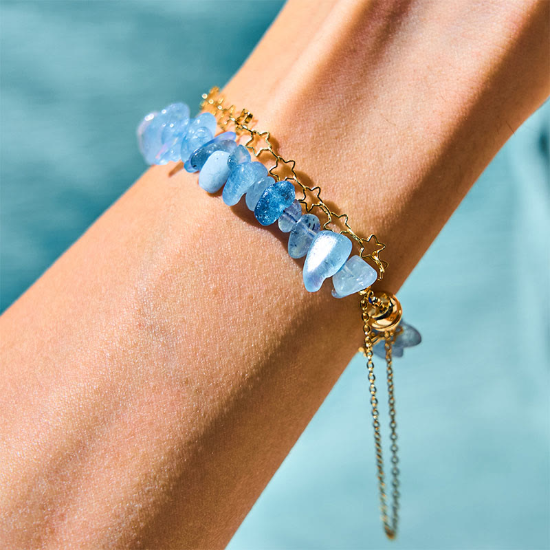 Buddha Stones Aquamarine Gravel Design Star Healing Magnetic Buckle Bracelet - image 1