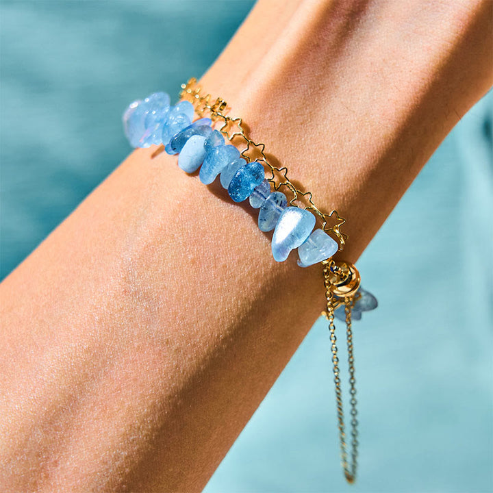 Buddha Stones Aquamarine Gravel Design Star Healing Magnetic Buckle Bracelet - image 1