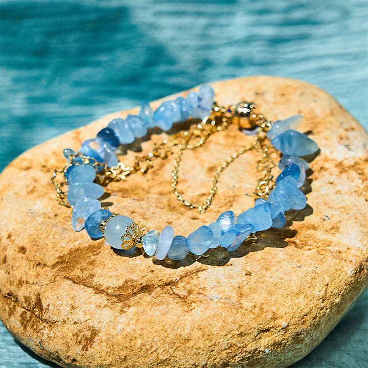 Buddha Stones Aquamarine Gravel Design Star Healing Magnetic Buckle Bracelet - Aquamarine(Wrist Circumference: 14-16cm) - image 0