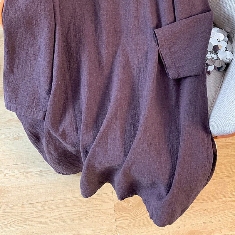 Buddha Stones Casual Women's Plain Frog-Button Stand Collar Design Long Sleeve Cotton Linen Shirt - image 7