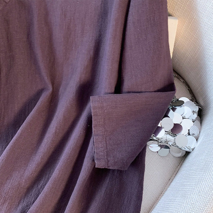 Buddha Stones Casual Women's Plain Frog-Button Stand Collar Design Long Sleeve Cotton Linen Shirt - image 3