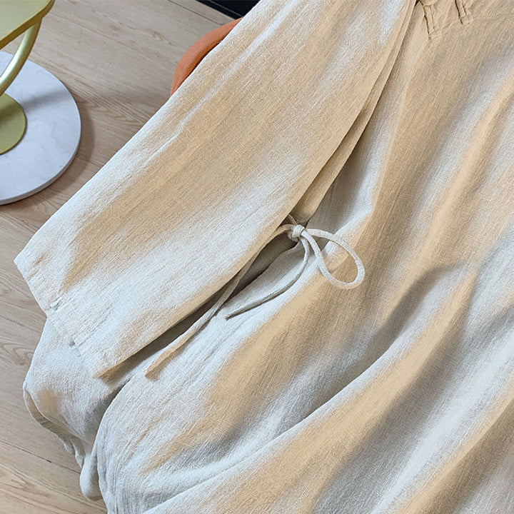 Buddha Stones Casual Women's Plain Frog-Button Stand Collar Design Long Sleeve Cotton Linen Shirt - image 14