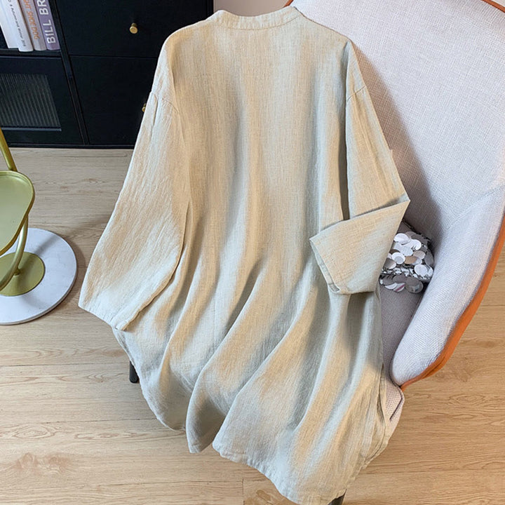 Buddha Stones Casual Women's Plain Frog-Button Stand Collar Design Long Sleeve Cotton Linen Shirt - image 11