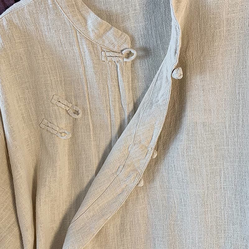 Buddha Stones Casual Women's Plain Frog-Button Stand Collar Design Long Sleeve Cotton Linen Shirt - image 17