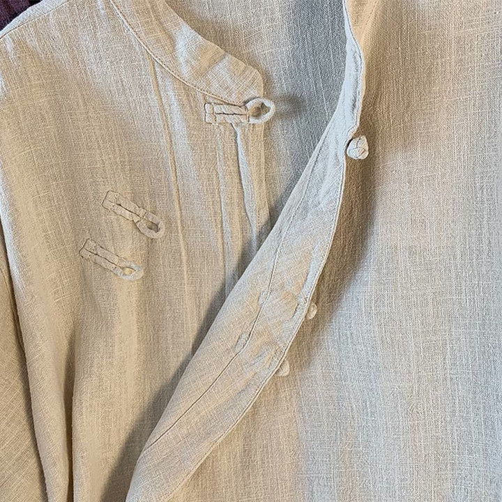 Buddha Stones Casual Women's Plain Frog-Button Stand Collar Design Long Sleeve Cotton Linen Shirt - image 17