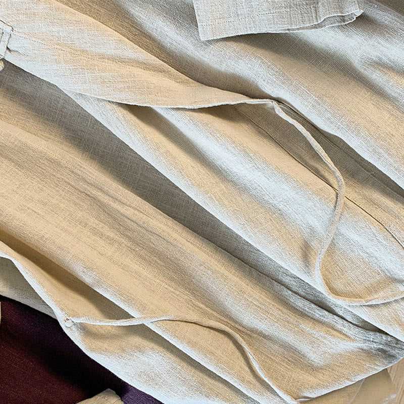 Buddha Stones Casual Women's Plain Frog-Button Stand Collar Design Long Sleeve Cotton Linen Shirt - image 15