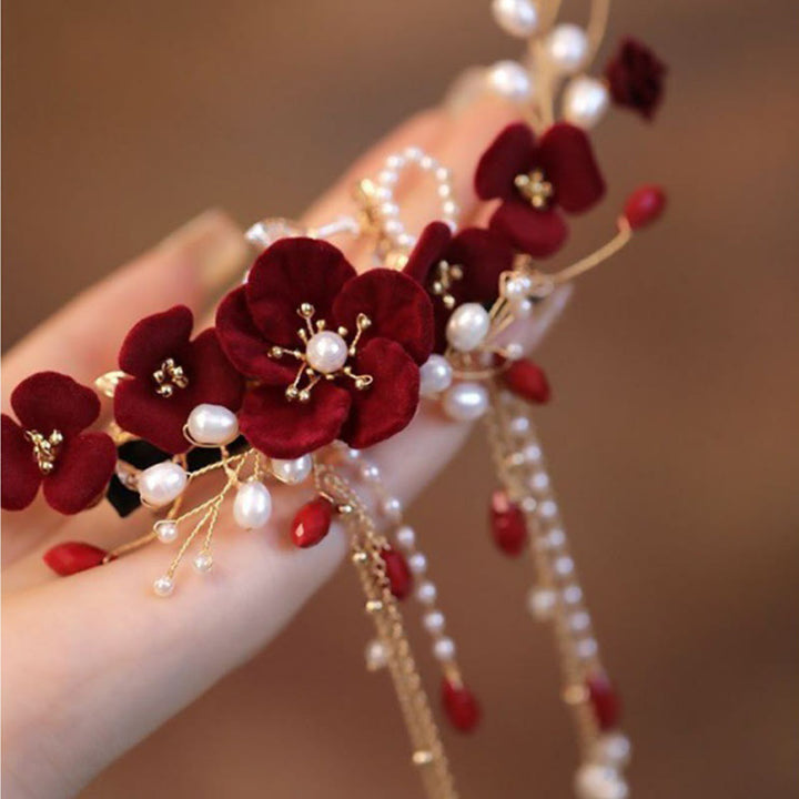 Buddha Stones Chinese Oriental Wedding Bridal Red Rose Hair Clip - image 2