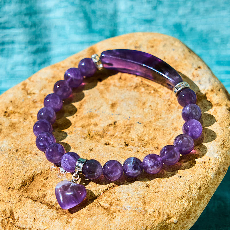 Buddha Stones Natural Quartz Love Heart Healing Beads Bracelet - Amethyst - image 0