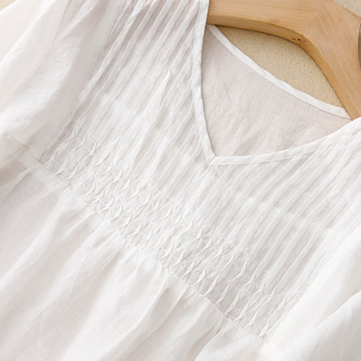 Buddha Stones Casual Plain Loose Women's V-Neck Design Half Sleeve Cotton Shirt - image 12