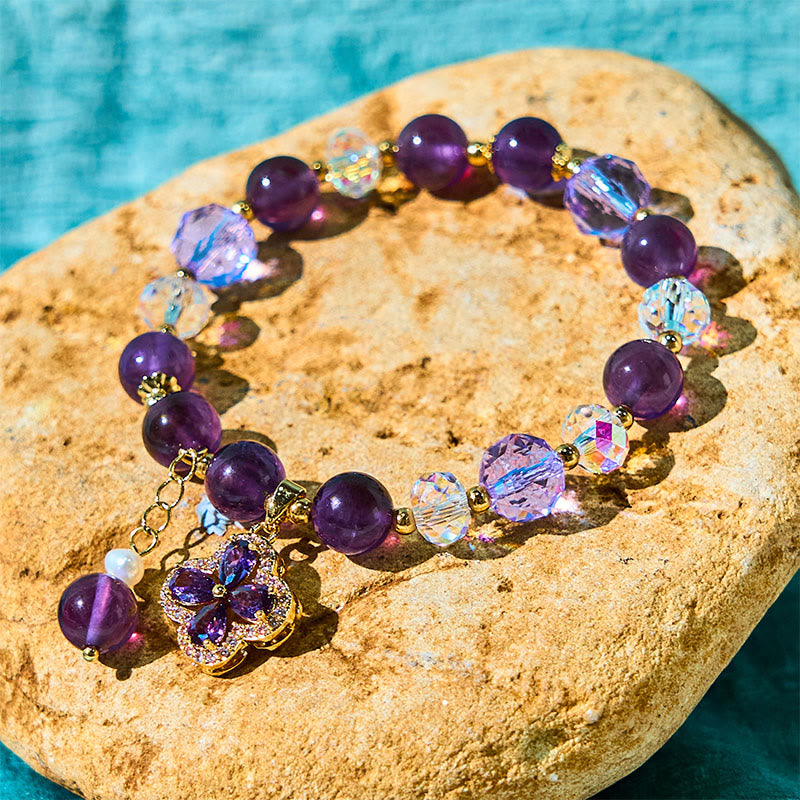 Natural Amethyst Pearl Flower Charm Positive Transformation Bracelet - Amethyst(Inner Peace♥Healing) - image 0