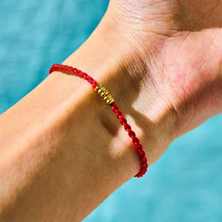 Buddha Stones 925 Sterling Silver Lucky Golden Bead Braided String Bracelet Anklet - image 13