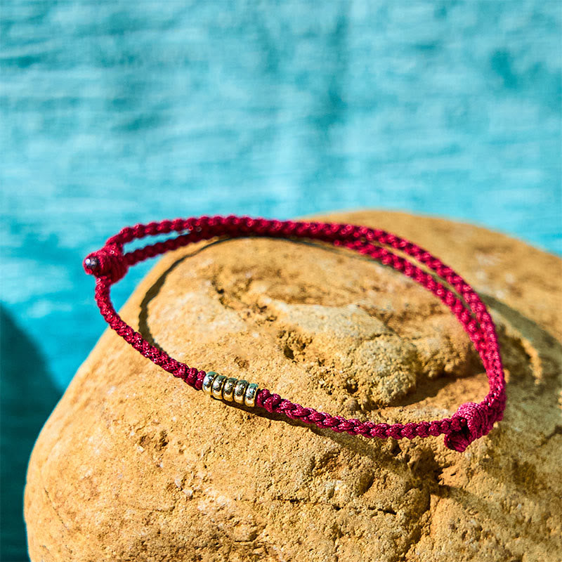 Buddha Stones 925 Sterling Silver Lucky Golden Bead Braided String Bracelet Anklet - image 1