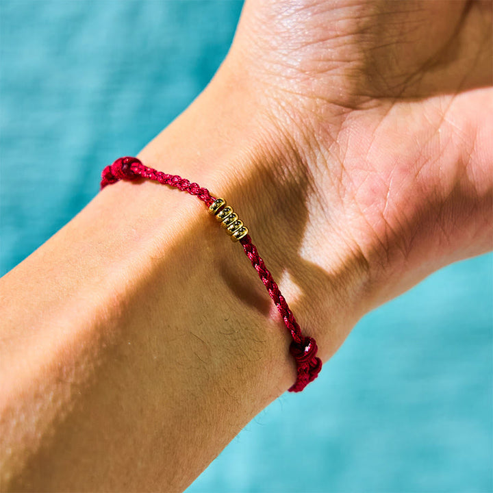 Buddha Stones 925 Sterling Silver Lucky Golden Bead Braided String Bracelet Anklet - image 2