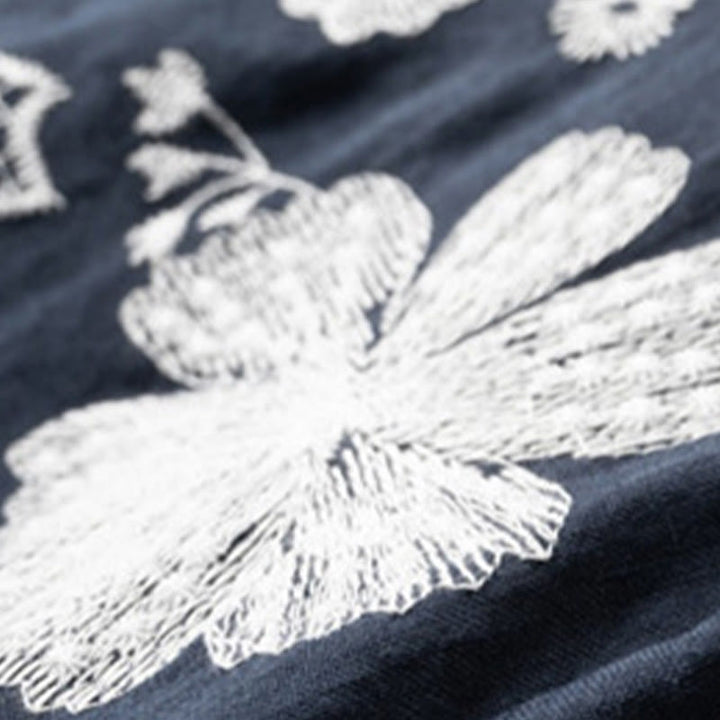 Buddha Stones Casual Embroidered Petals Women's Crew Neck Design Half Sleeve Cotton T-Shirt - image 4