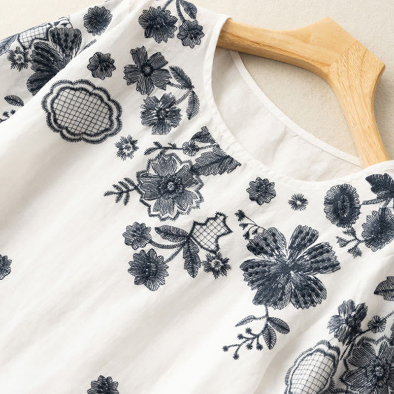 Buddha Stones Casual Embroidered Petals Women's Crew Neck Design Half Sleeve Cotton T-Shirt - image 11
