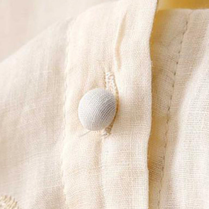 Buddha Stones Casual Embroidered Petals Spliced Organza Women's Crew Neck Design Half Sleeve Cotton Cardigan Shirt - image 7