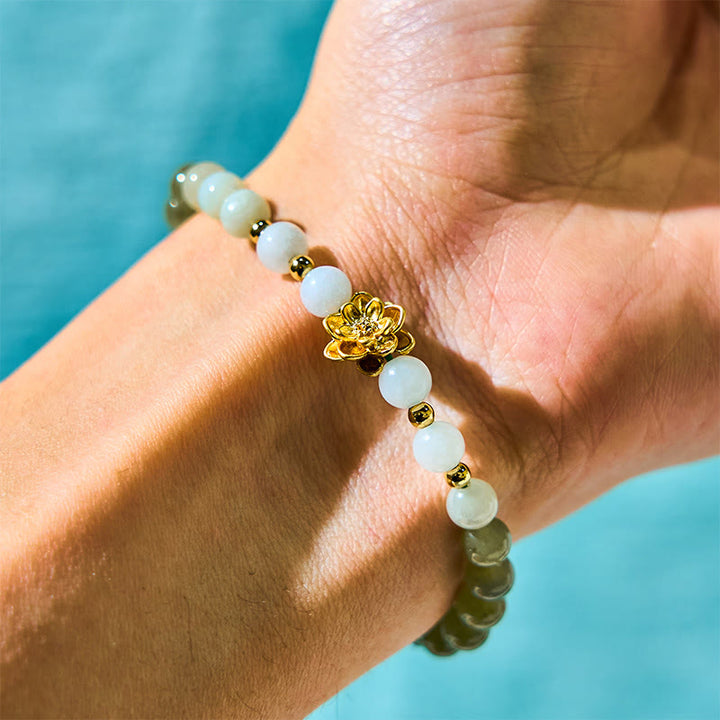 Buddha Stones Natural Hetian Jade Gradient Lotus Abundance Bracelet - Jade(Wrist Circumference15-16cm) - image 0